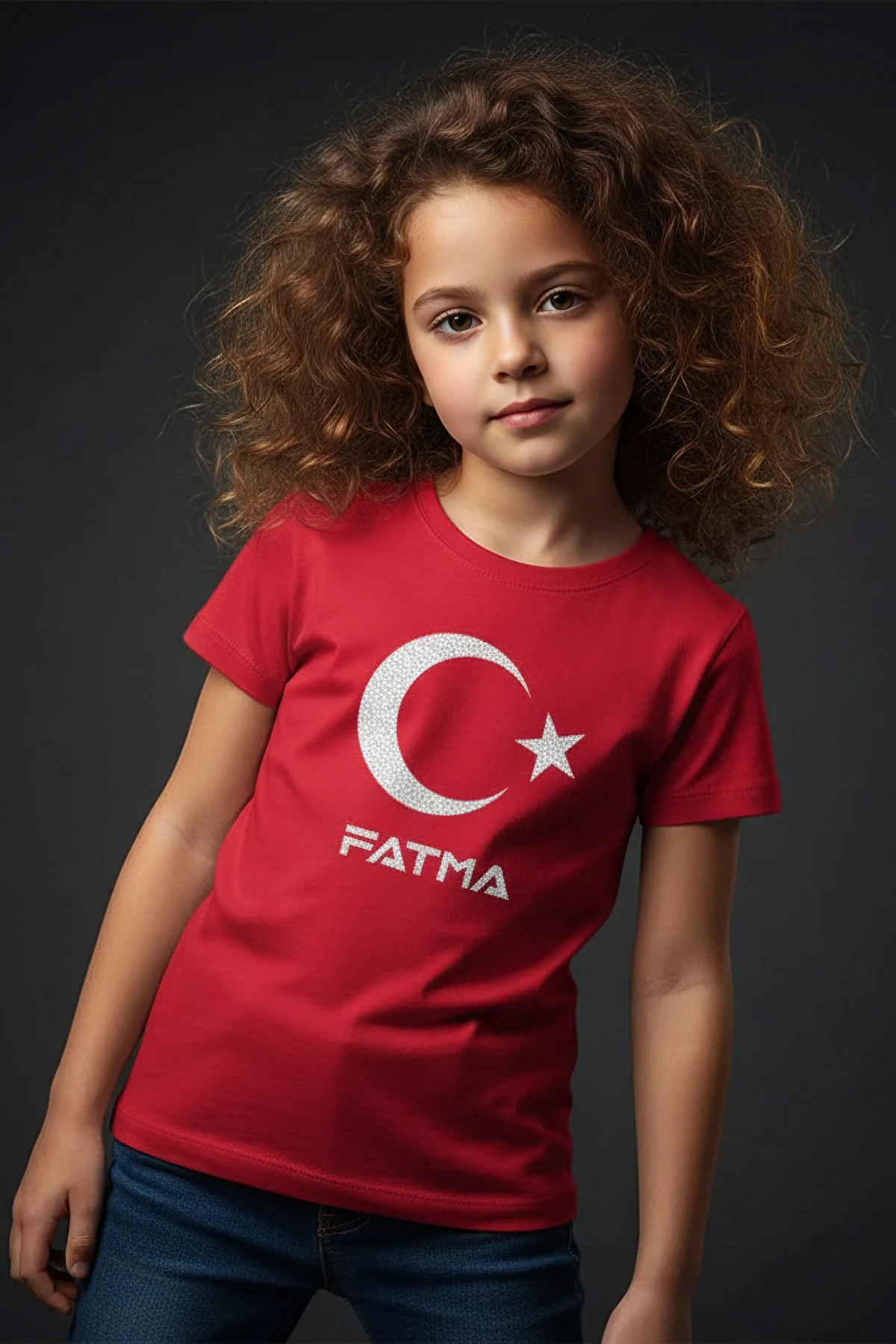 Red crescent moon star t-shirt with name spelling FATMA