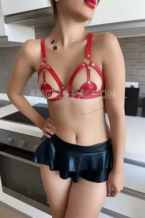 Red Faux Leather Harness Bra - Seductive Adjustable Chest Lingerie