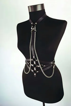 Sexy Body Harness with Chains - Adjustable Faux Leather Chest Straps