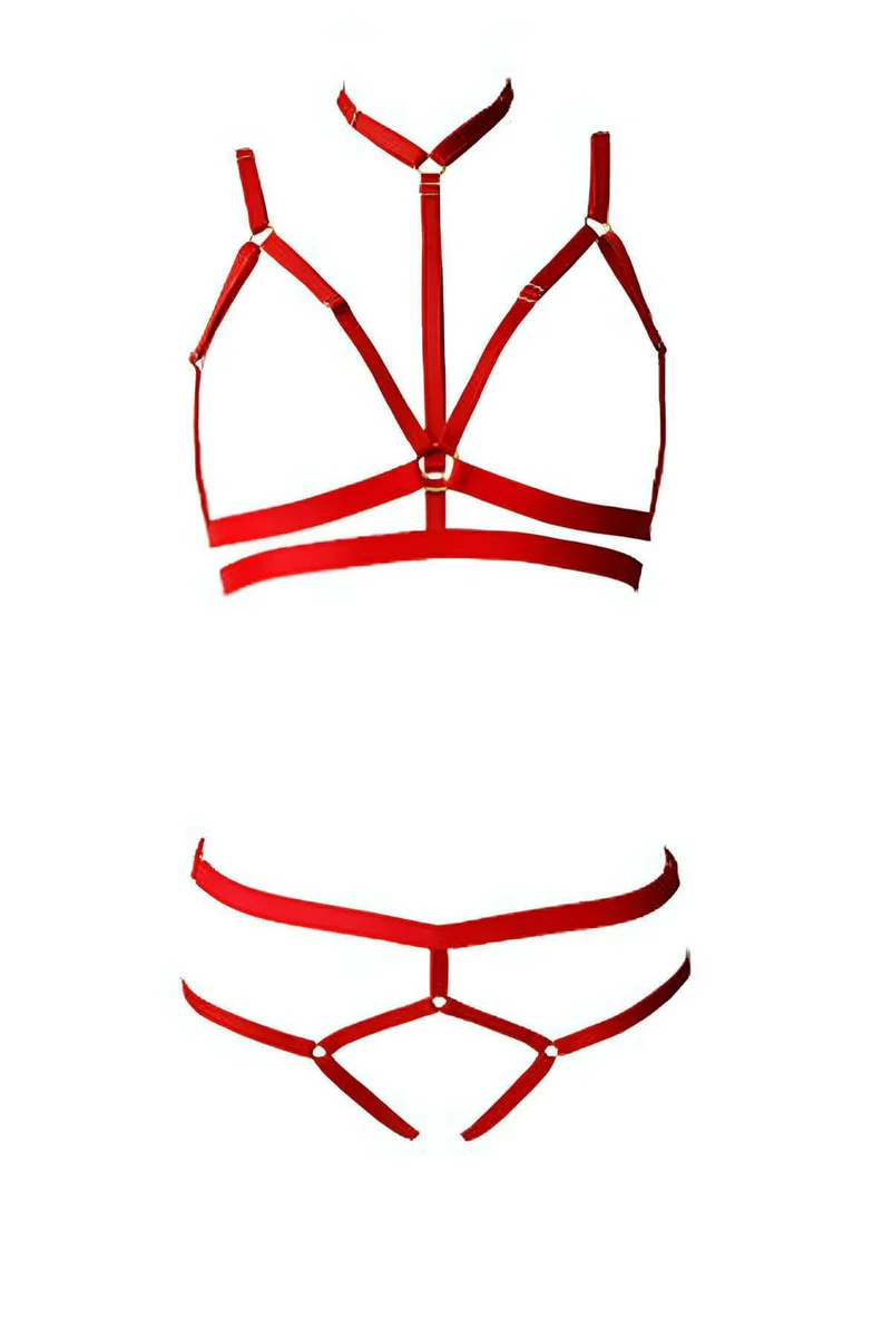 Sexy Harness Set for Women - Adjustable Red Strappy Lingerie