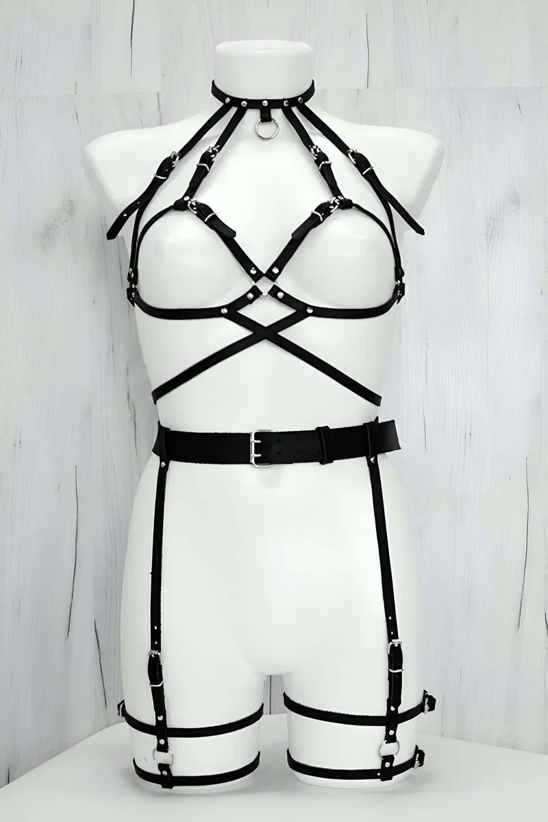 Full Body Faux Leather Harness Set – Adjustable Straps