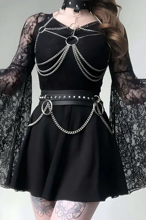 Women's Chain Harness Set - Faux Leather & Metal Body Accents