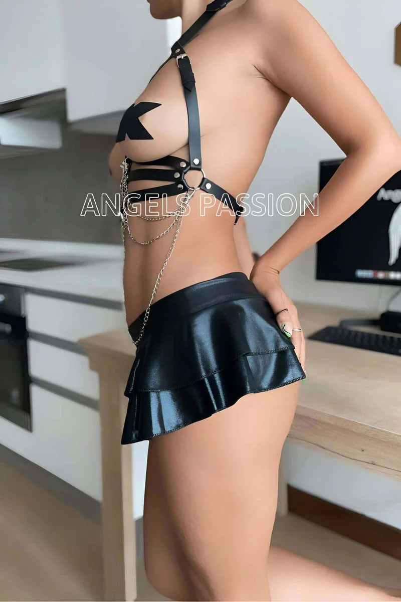 Black Body Harness with Chains Close-Up