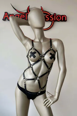 Faux Leather Body Harness with O-Rings – Edgy Strap Lingerie