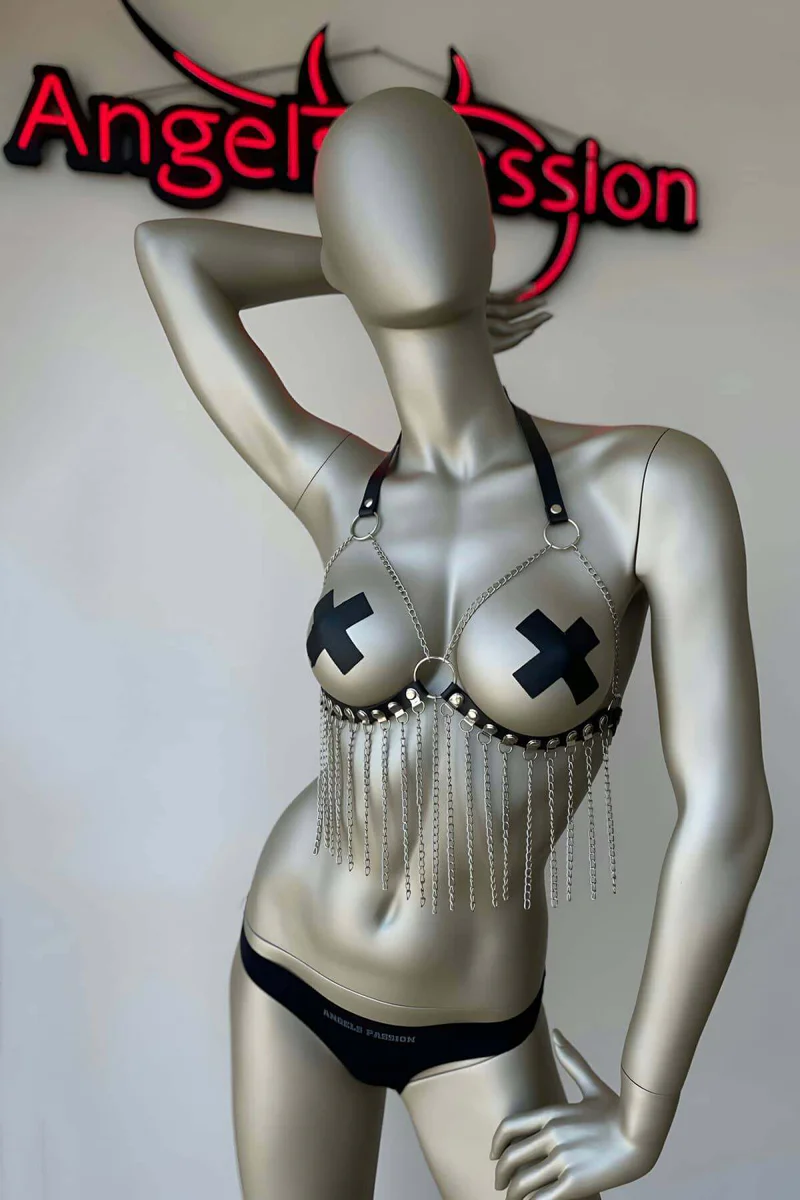 Black Faux Leather Bra Harness
