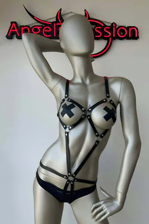 Alluring Faux Leather Body Harness - Adjustable Straps | Black & Red