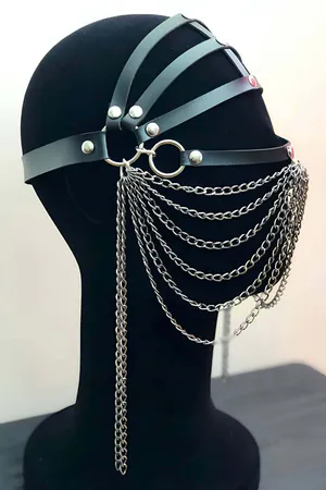 Leather Chain Mask Head Harness for Women - Adjustable Face Veil