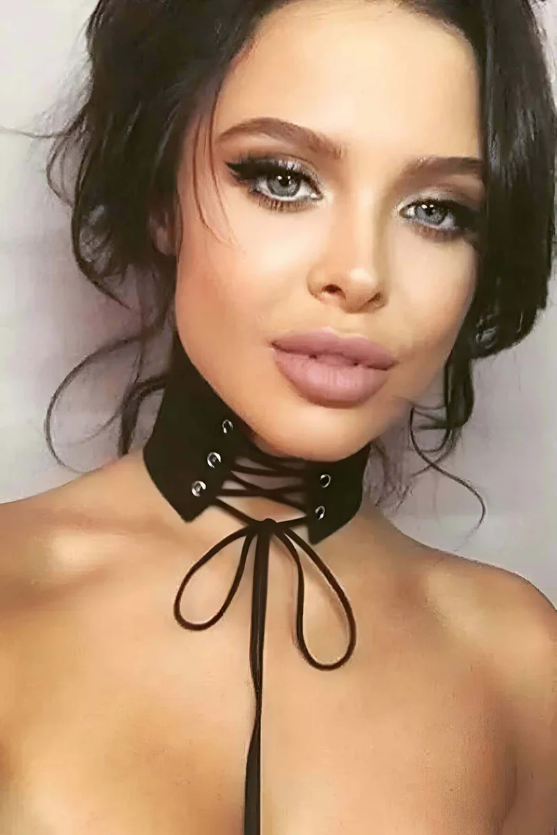 Black Faux Suede Lace-Up Choker Necklace with Adjustable Front Tie