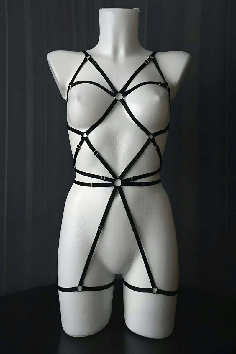 Strappy Mesh Bodysuit Black