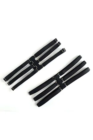 Black Faux Leather Triple-Strap Thigh Garter Harness with Silver Hardware