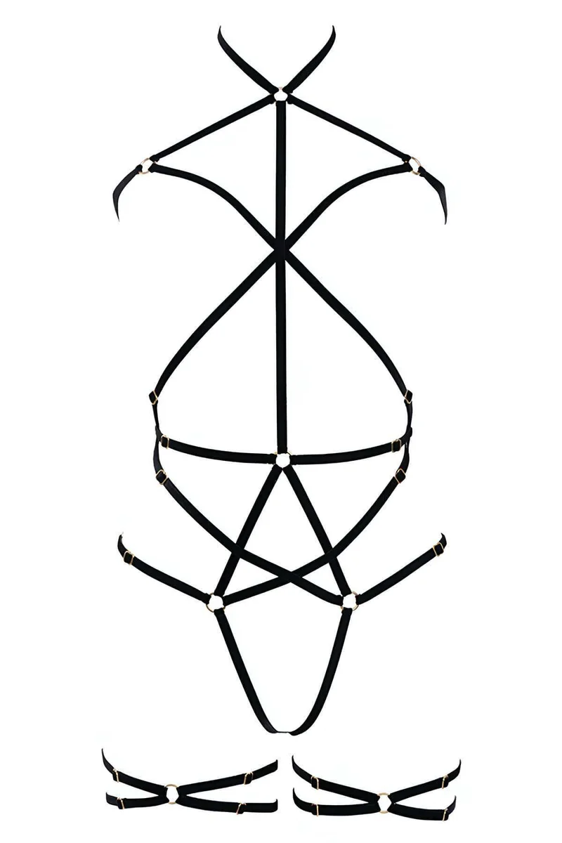 Sleek Rubber O-Ring Body Harness - Adjustable Fetishwear