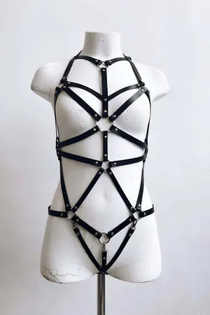 Sexy Faux Leather Body Harness Top for Women - Adjustable Straps