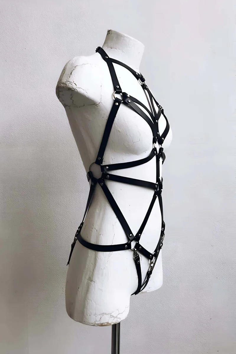 Sexy Faux Leather Body Harness Top for Women - Adjustable Straps