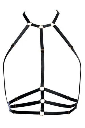 Sexy Body Harness Lingerie | Black Adjustable Straps & Gold Hardware