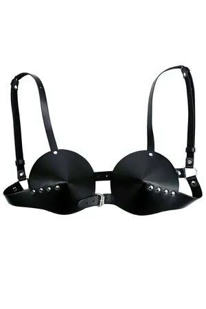 Faux Leather Harness Bra Top for Women - Adjustable Style