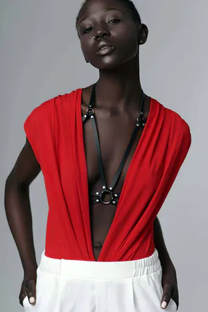 Faux Leather Chest Harness for Women – Adjustable Body Straps