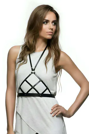 Geometric Faux Leather Chest Harness for Women – Adjustable Body Cage