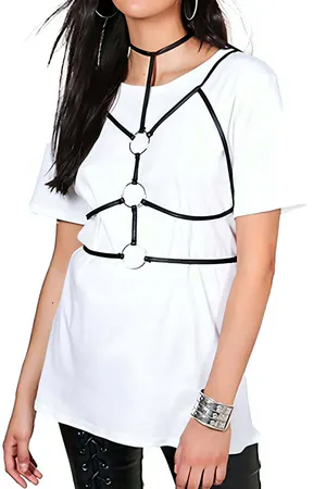 Faux Leather Body Harness for Women - Adjustable O-Ring Choker