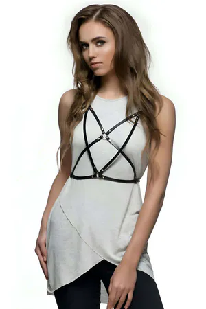 Faux Leather Chest Harness for Women - Adjustable Body Accessory