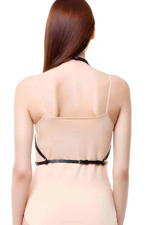 Chest Harness for Women - Edgy Pentagram Faux Leather Body Harness