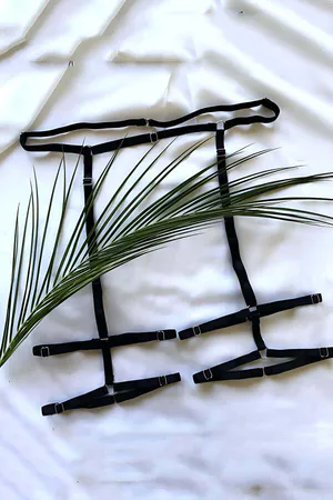Black Adjustable Garter Leg Harness Straps Elastic Metal Hardware