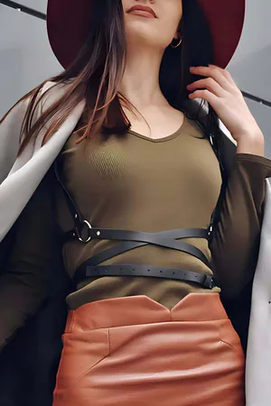 Faux Leather Chest Harness for Women - Stylish Adjustable Design