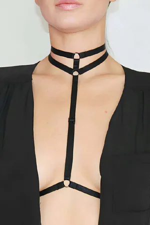Black Chest Harness Choker - Adjustable Elastic Body Accessory