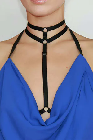 Black Chest Harness Choker - Adjustable Elastic Body Accessory