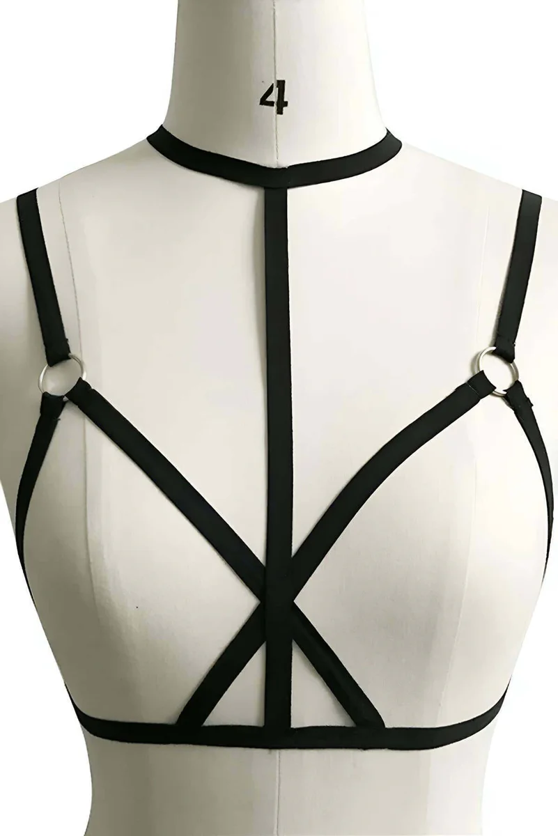 Chest Harness Strappy Cage Bra with Choker | Adjustable Design