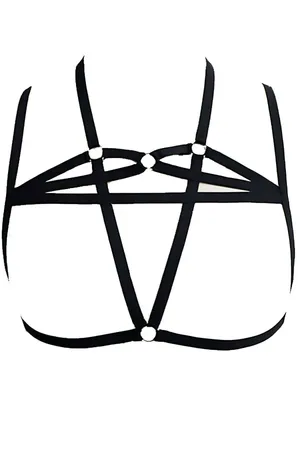 Pentagram Chest Harness Top for Women - Stylish Black Strappy Design