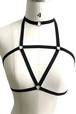 Black Chest Harness with Choker - Adjustable Strappy Lingerie