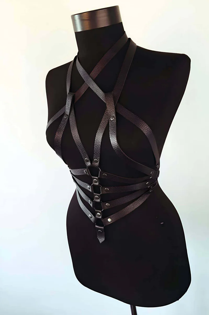 Women's Faux Leather Chest Harness – Adjustable Body Straps
