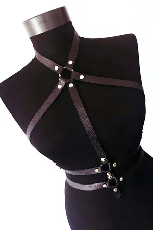 Faux Leather Chest Harness - Adjustable Body Straps