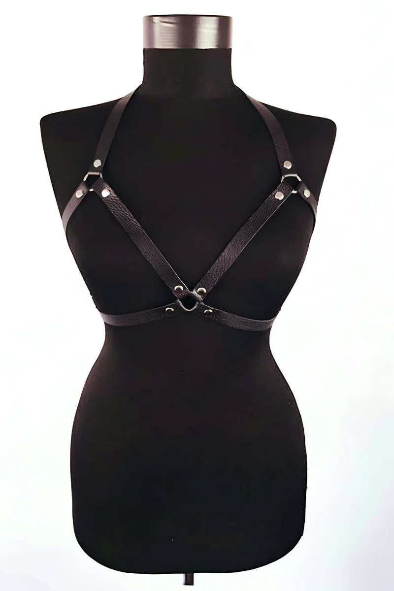 Faux Leather Chest Harness Bra Style for Women - Adjustable