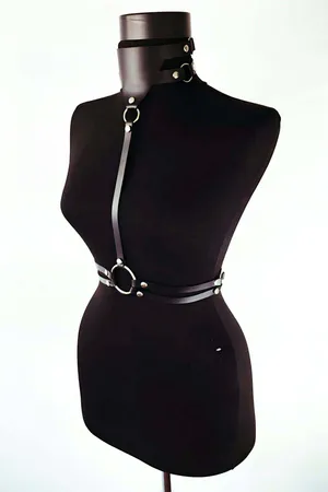 Faux Leather Choker Chest Harness - Adjustable Body Strap
