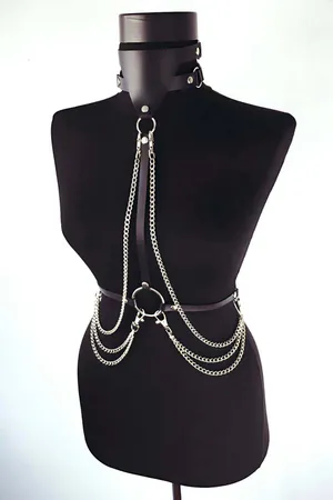 Body Harness Chain Faux Leather Adjustable Goth Accessory