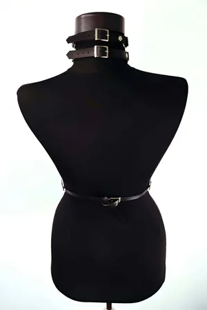 Chained Body Harness with Collar – Adjustable Faux Leather Straps