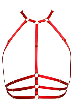 Red Chest Harness Lingerie - Adjustable Multi-Strap Design