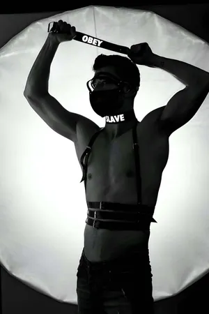 Black Faux Leather Reflective Body Harness Men with Choker and Waist Straps