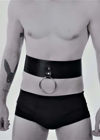 Mens Wide Harness with O-Ring | Faux Leather Waist Belt