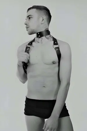 Mens Leather Harness with Adjustable Collar & Chest Straps