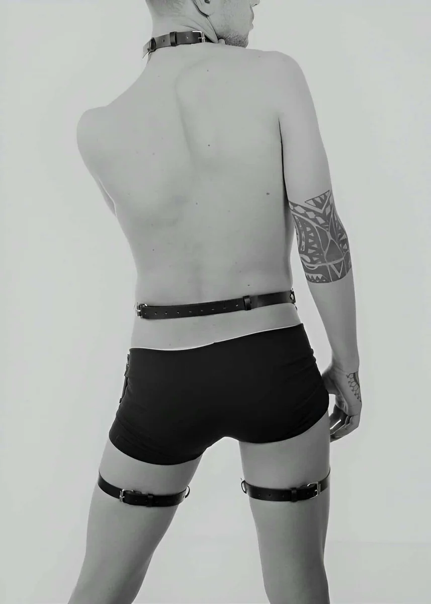 Black leather festival gear with neck