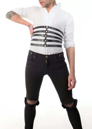 Mens Harness 5-Strap Adjustable Faux Leather Body Accessory