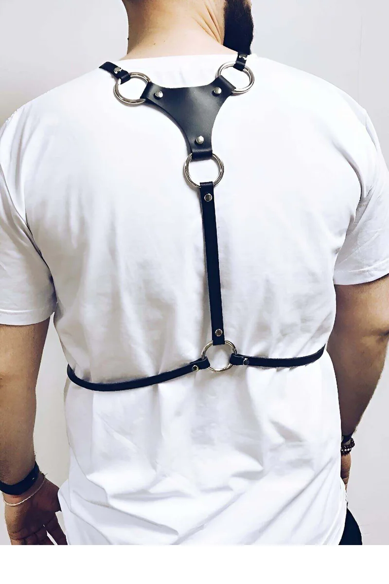 Mens chest harness black faux