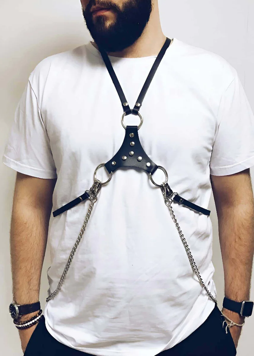 Men's Faux Leather Chest Harness – Adjustable Body Strap