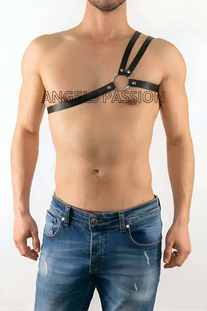 Mens Chest Harness - Stylish Black Faux Leather Body
