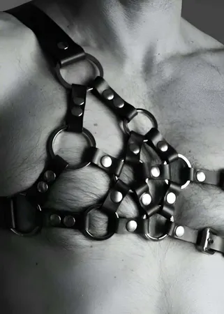 Mens Harness Faux Leather Chest Strap with O-Rings Adjustable