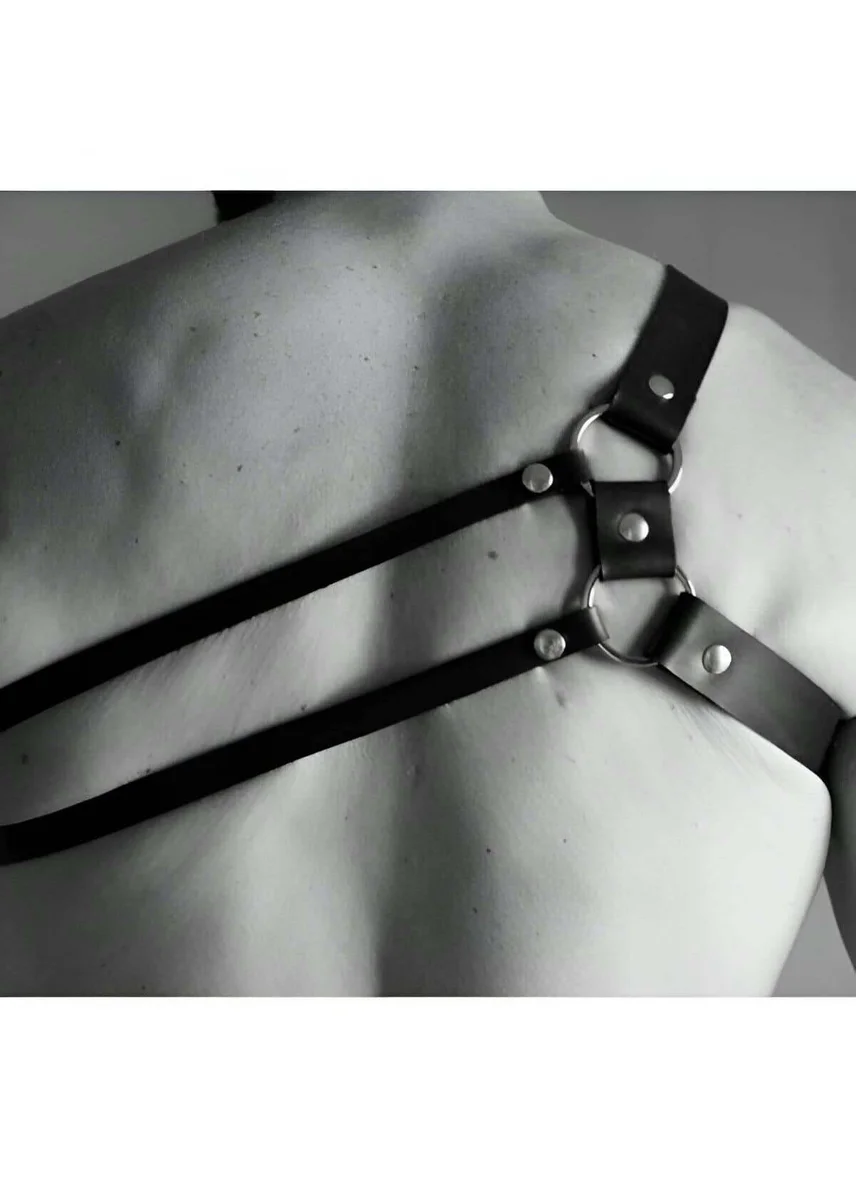 Mens Harness Faux Leather Chest Strap with O-Rings Adjustable