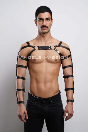 Men's Leather Chest and Arm Harness - Adjustable Body Wear