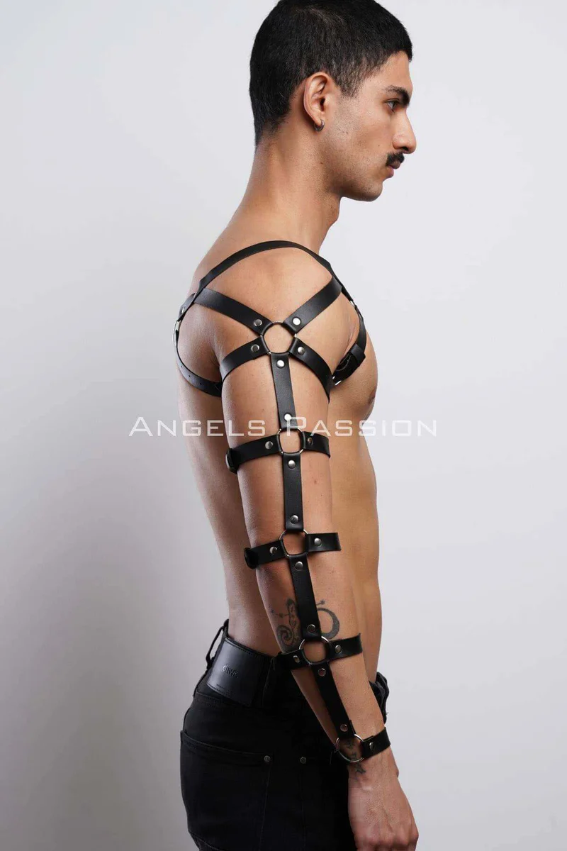 Men's Leather Chest and Arm Harness - Adjustable Body Wear